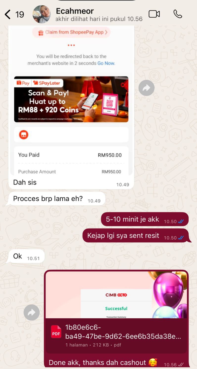 Bukti transaksi sukses pelanggan 1